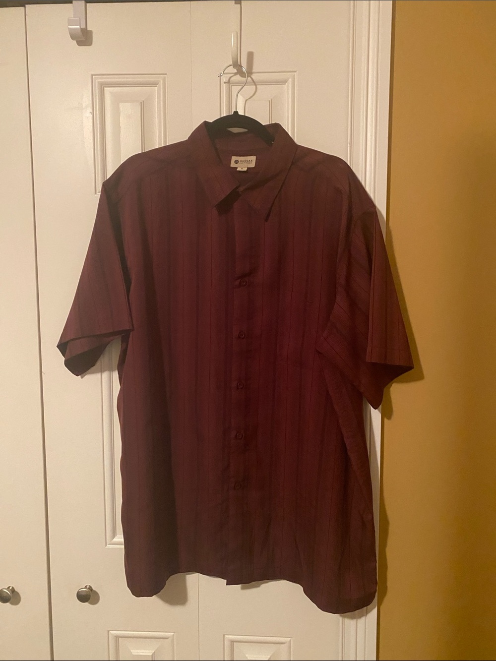 Haggar Short-Sleeve Button-Down Shirt - Deep Wine Stripe
